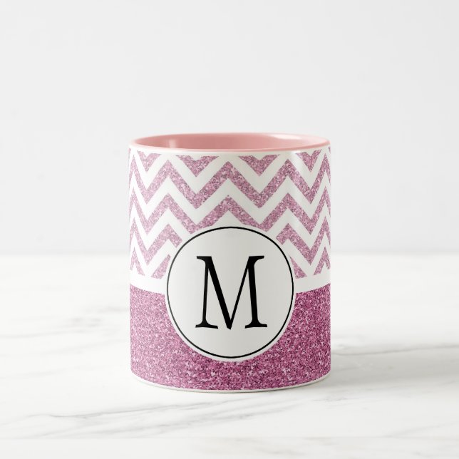 Caneca De Café Em Dois Tons Glitter Glitter Chevron - Glam - Rosa (Centro)