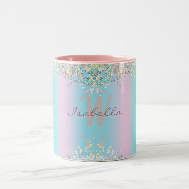 Caneca De Café Em Dois Tons Glitter Holográfico Unicorn (Centro)