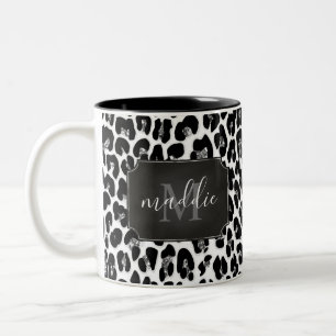 Caneca De Café Em Dois Tons Glitter Leopard Monogrammed
