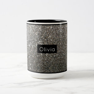 Caneca De Café Em Dois Tons Glitter Silver Sparkly com nome personalizado