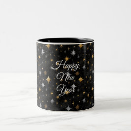 Caneca De Café Em Dois Tons Glitzy Dourado Prata Preto Brilho Ano Novo