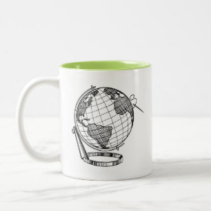 Caneca De Café Em Dois Tons Globo de Equador Bordado de Costura