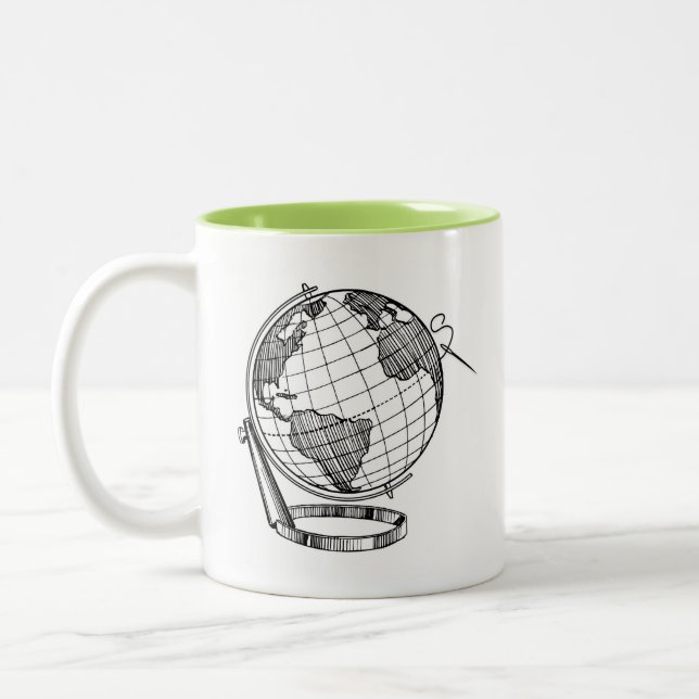 Caneca De Café Em Dois Tons Globo de Equador Bordado de Costura (Esquerda)
