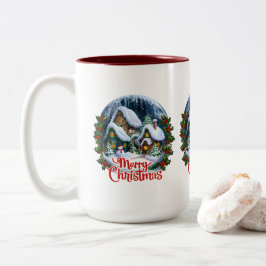 Caneca De Café Em Dois Tons Globo de Neve da Aldeia de Inverno Whimsso