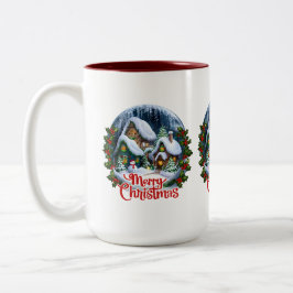 Caneca De Café Em Dois Tons Globo de Neve da Aldeia de Inverno Whimsso