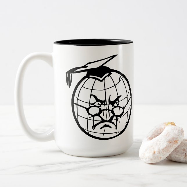 Caneca De Café Em Dois Tons Globo Irritado Vestindo Educador Engraçado Mortarb (Com Donut)