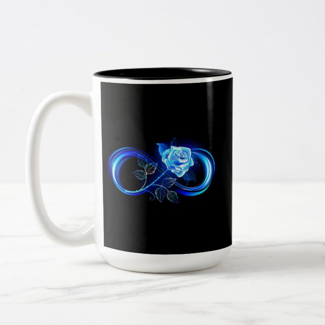 Caneca De Café Em Dois Tons Glowing infinity with blue rose (Esquerda)