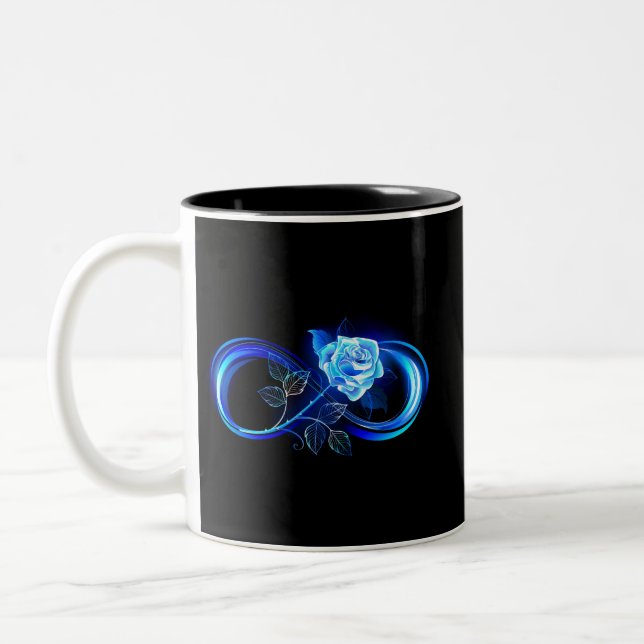 Caneca De Café Em Dois Tons Glowing infinity with blue rose (Esquerda)