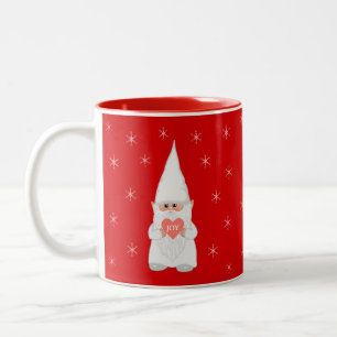 Caneca De Café Em Dois Tons Gnome de Natal e Flocos de Neve em Vermelho