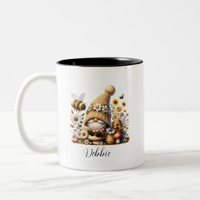 Caneca De Café Em Dois Tons Gnome e abelha personalizada (Esquerda)