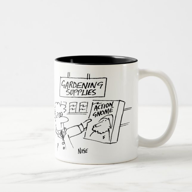Caneca De Café Em Dois Tons Gnomo de Ação no Jardim (Direita)