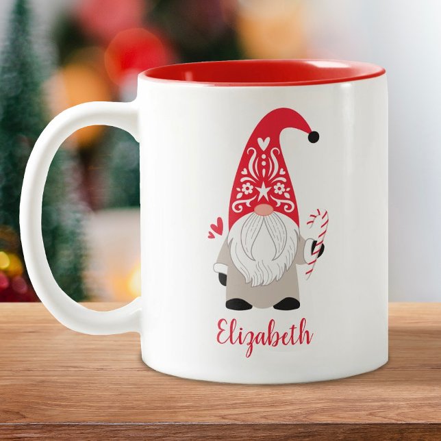 Caneca De Café Em Dois Tons Gnomo de Natal Escandinavo Personalizado (Criador carregado)