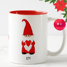Caneca De Café Em Dois Tons Gnomo Fofo Vestido de Vermelho com Coração