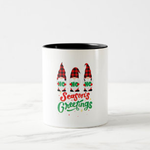 Caneca De Café Em Dois Tons Gnomos da Ilustração Vermelha e Verde Feliz Natal