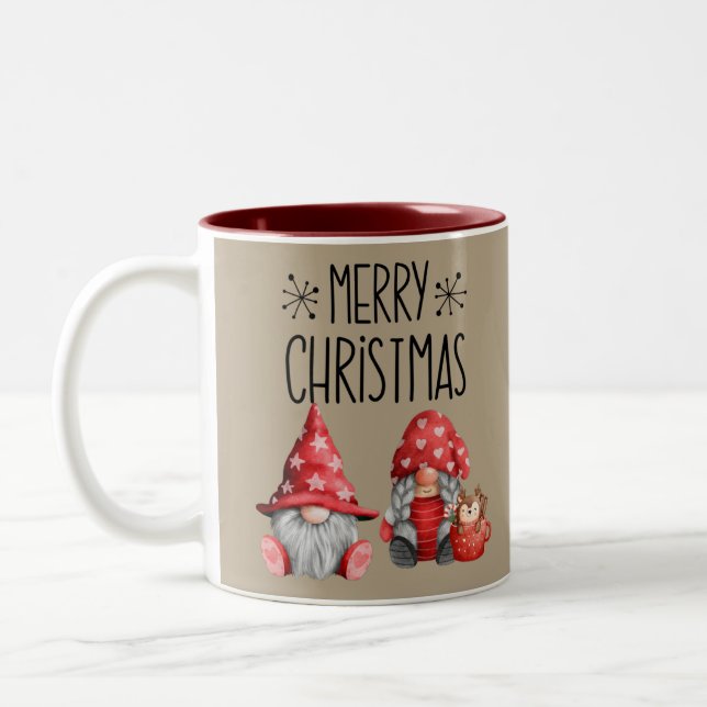 Caneca De Café Em Dois Tons Gnomos Feriados de Natal Bonitos (Esquerda)