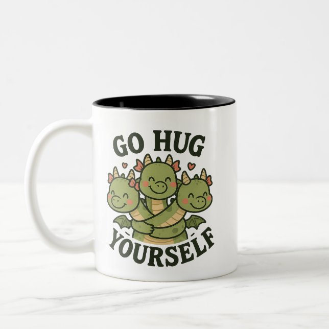 Caneca De Café Em Dois Tons Go Hug Yourself Mug – Cute Three-Headed Dragon  (Esquerda)