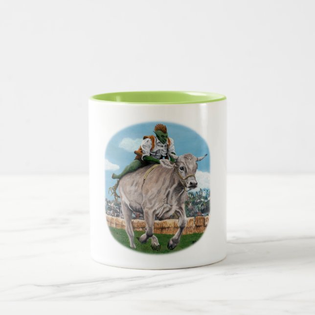 Caneca De Café Em Dois Tons Goblin Rider Ox Racing Fantasia Art Coffee Mug (Centro)