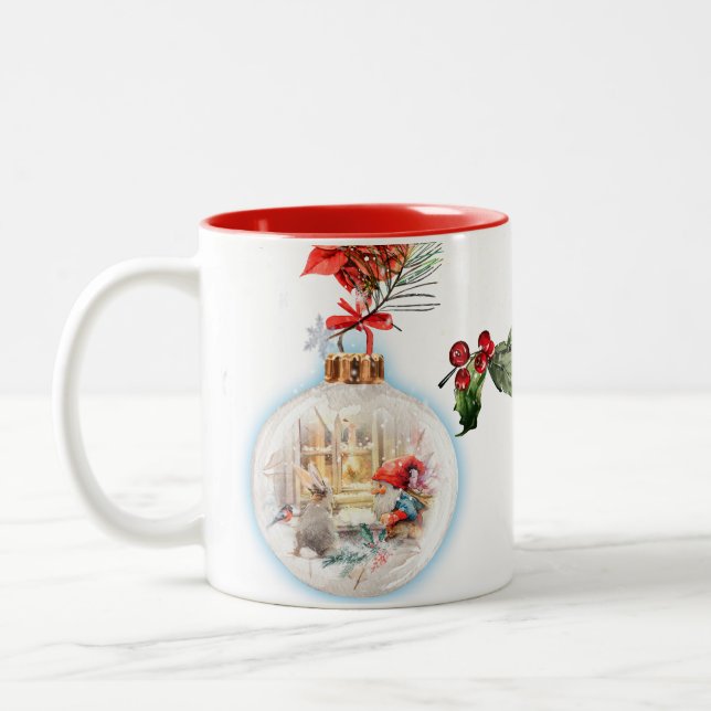 Caneca De Café Em Dois Tons God Jul Christmas Stocking – Festive Poinsettia  (Esquerda)