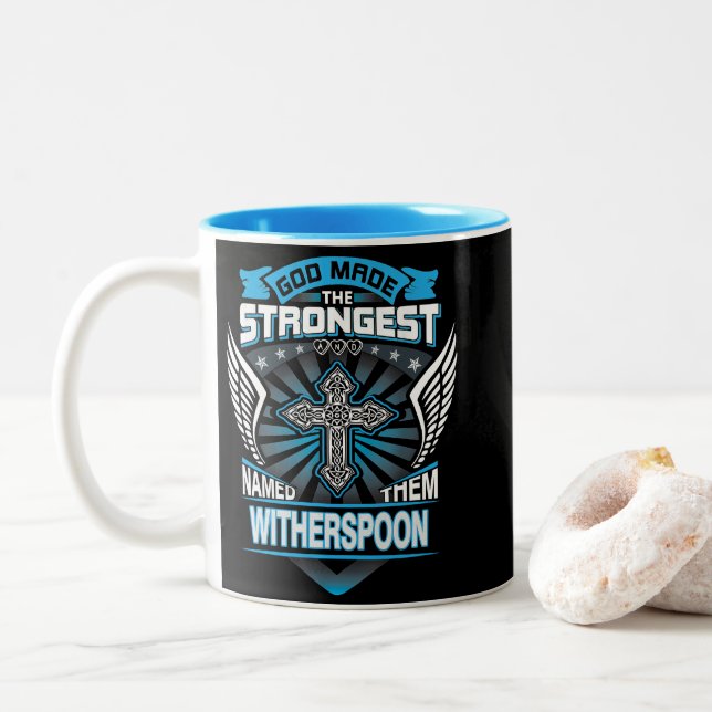 Caneca De Café Em Dois Tons God Made The Strongest And Named Them Witherspoon (Com Donut)
