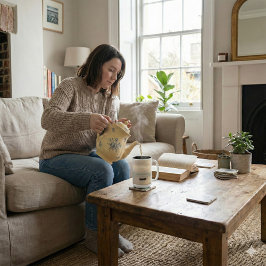 Caneca De Café Em Dois Tons Golden Hour Mist & Boat Scenery, 15 oz