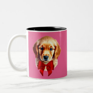 Caneca De Café Em Dois Tons Golden Retriever Laço Vermelho