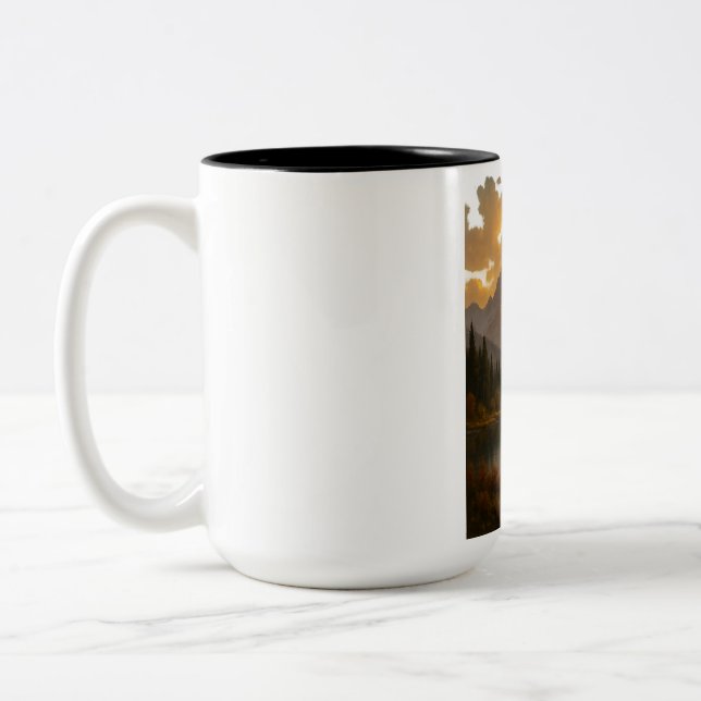 Caneca De Café Em Dois Tons Golden Sunset Over Tranquil Mountain Lake (Esquerda)
