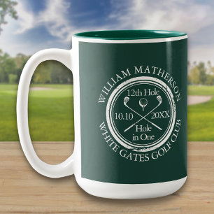 Caneca De Café Em Dois Tons Golf Buraco em Um Esmeralda Verde Personalizado
