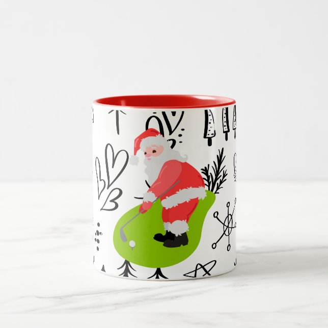 Caneca De Café Em Dois Tons Golf de Natal Santa Claus (Centro)