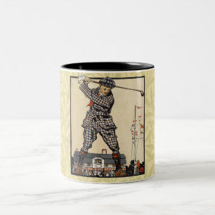 Caneca De Café Em Dois Tons Golfe Golfista Vintage Antigo Golfe