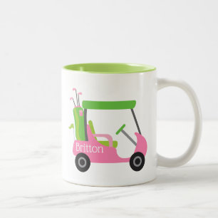 Caneca De Café Em Dois Tons Golfe Rosa e Verde Personalizado Mug