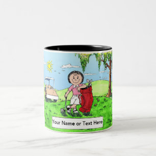 Caneca De Café Em Dois Tons Golfer Personalizado - Caricatura Feminina