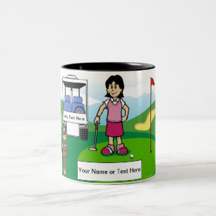 Caneca De Café Em Dois Tons Golfer Personalizado - Caricatura Feminina