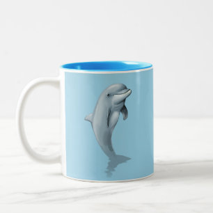 Caneca De Café Em Dois Tons Golfimho Fofo e Fundo Turquesa Monogramado