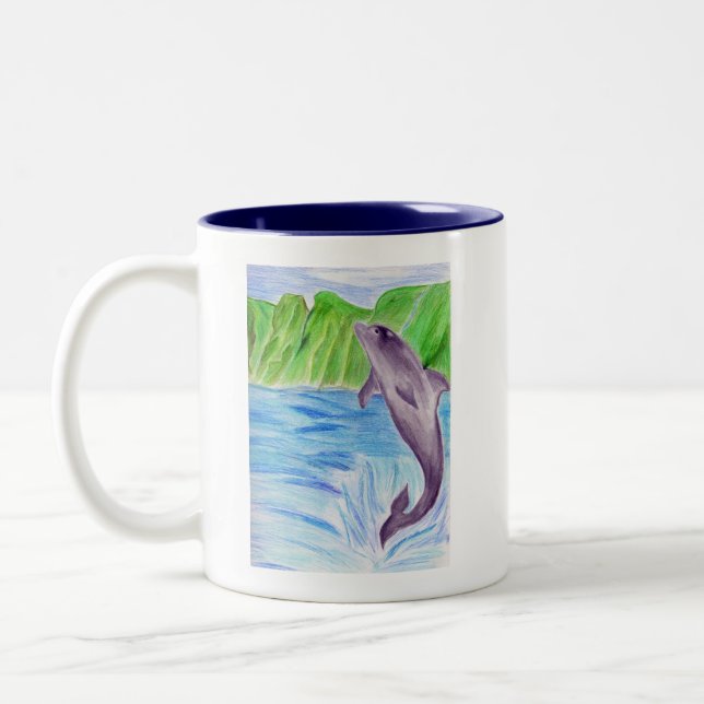 Caneca De Café Em Dois Tons Golfinho do lápis da cor (Esquerda)