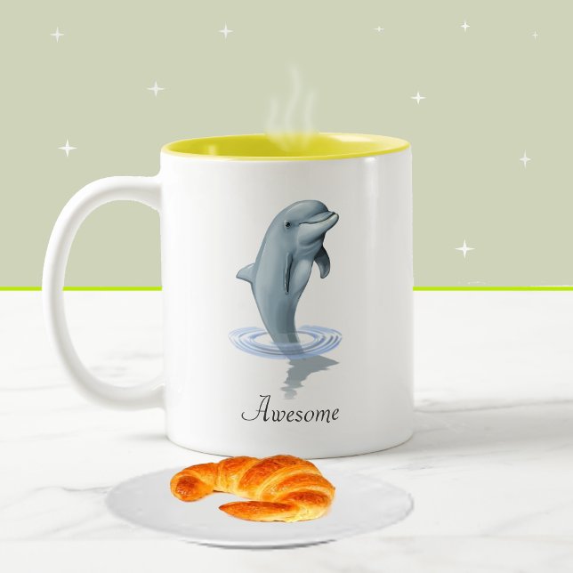 Caneca De Café Em Dois Tons Golfinho Fofo Moderno, Letra e Monograma (Criador carregado)