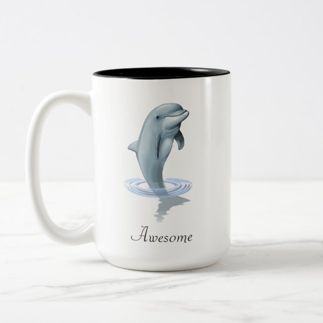 Caneca De Café Em Dois Tons Golfinho Fofo Moderno, Rótulo e Monograma (Esquerda)