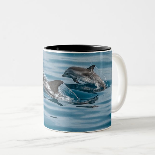 Caneca De Café Em Dois Tons Golfinhos Aquáticos Lindos (Frente Esquerda)