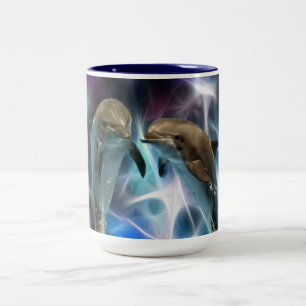 Caneca De Café Em Dois Tons Golfinhos e cristais do fractal