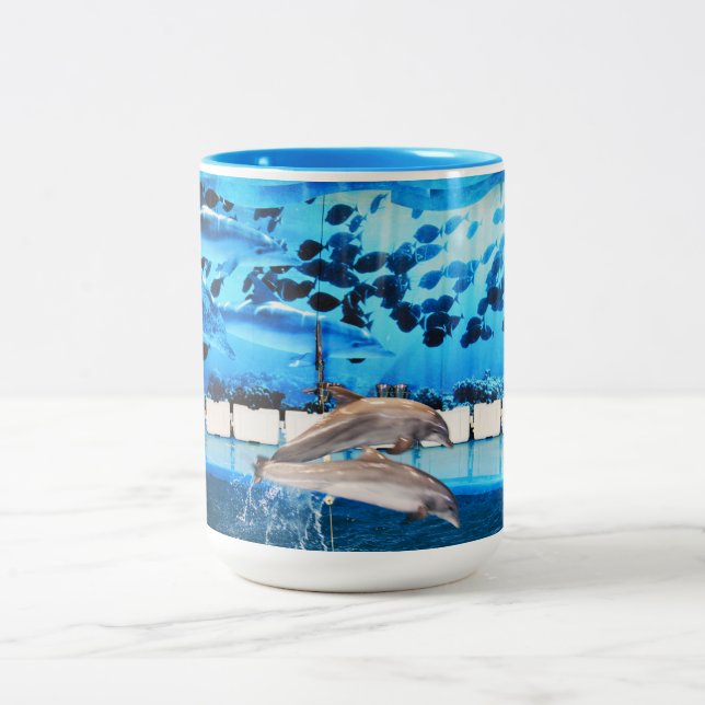 Caneca De Café Em Dois Tons Golfinhos em movimento (Centro)