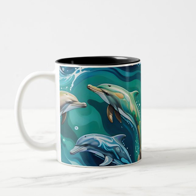 Caneca De Café Em Dois Tons Golfinhos nadam  (Esquerda)