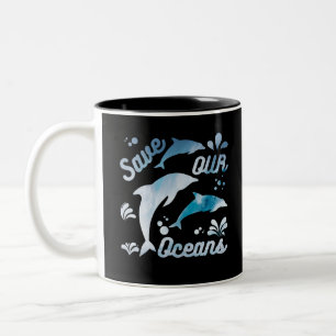 Caneca De Café Em Dois Tons Golfinhos / Salve nossos oceanos