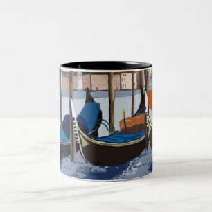 Caneca De Café Em Dois Tons Gondolas Tethering pela Rua Marks Square Veneza 