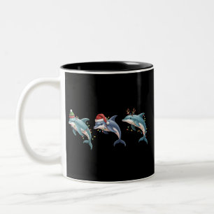 Caneca De Café Em Dois Tons Gorra de Natal de Papai Noel Amante de Golfinhos N