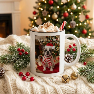 Caneca De Café Em Dois Tons Gorro de Papai Noel Cozy Frenchie Natal