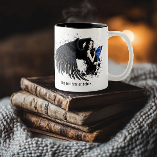 Caneca De Café Em Dois Tons Gótica Angel Wings Black Cat