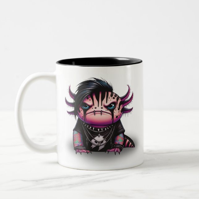 Caneca De Café Em Dois Tons Gótico Axolotl Mug, Punk Rock Axolotl Mug (Esquerda)