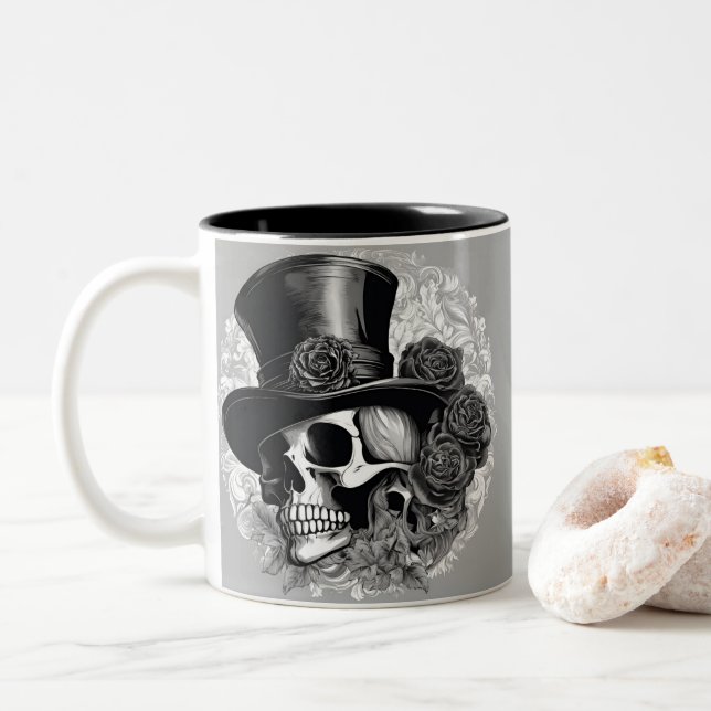Caneca De Café Em Dois Tons Gótico Reverter O Romântico (Com Donut)