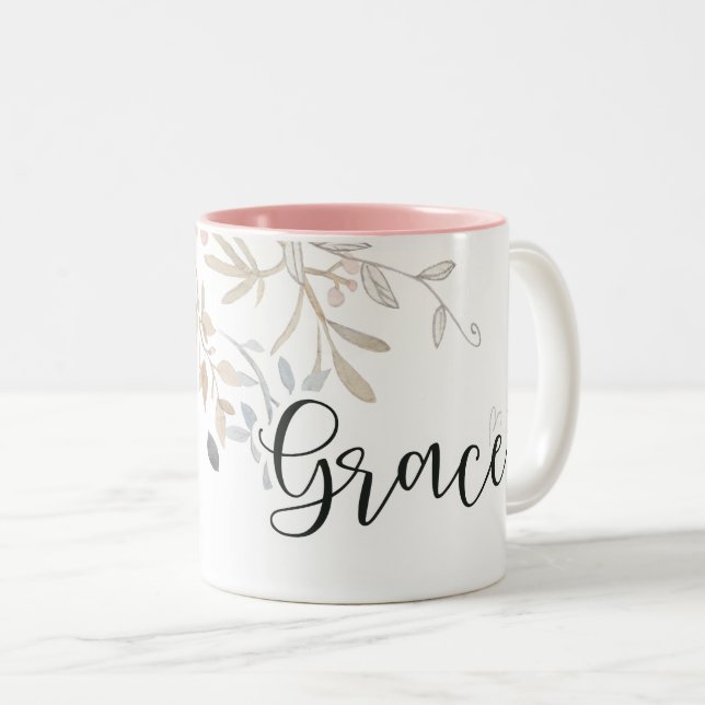 Caneca De Café Em Dois Tons Grace Soft Pink Flor Cristã roxa (Frente Esquerda)