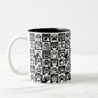 Caneca De Café Em Dois Tons Grade de Preto e Branco Emoções da Pata Kawaii