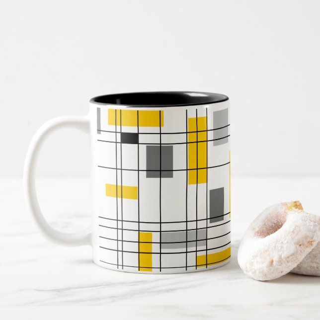 Caneca De Café Em Dois Tons Grade do Meio do Século (Com Donut)